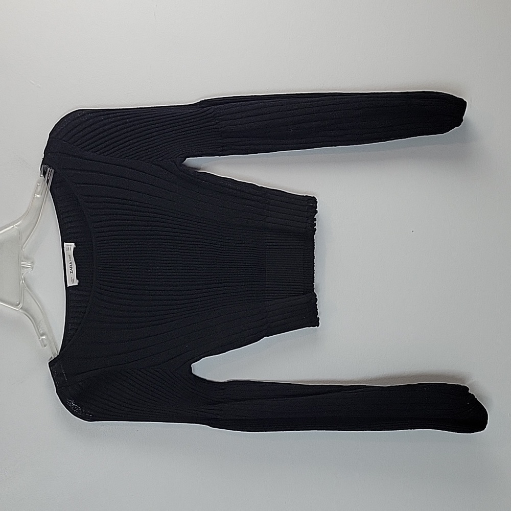 ZARA  knit lantern sleeve crop sweater